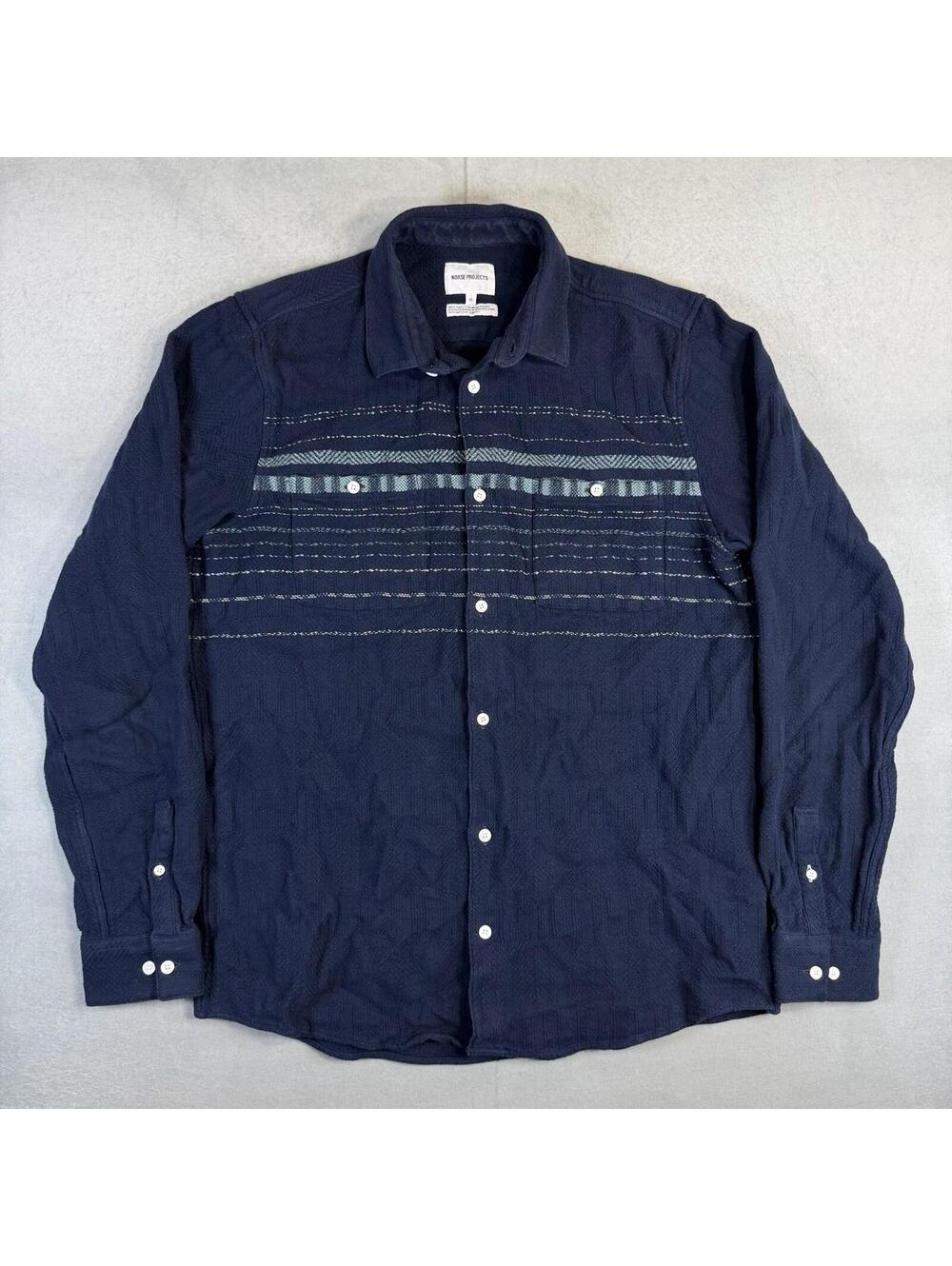 Norse Projects Shirt Mens XL Navy Blue Jonas Lazy Long Sleeve Cotton Button Down